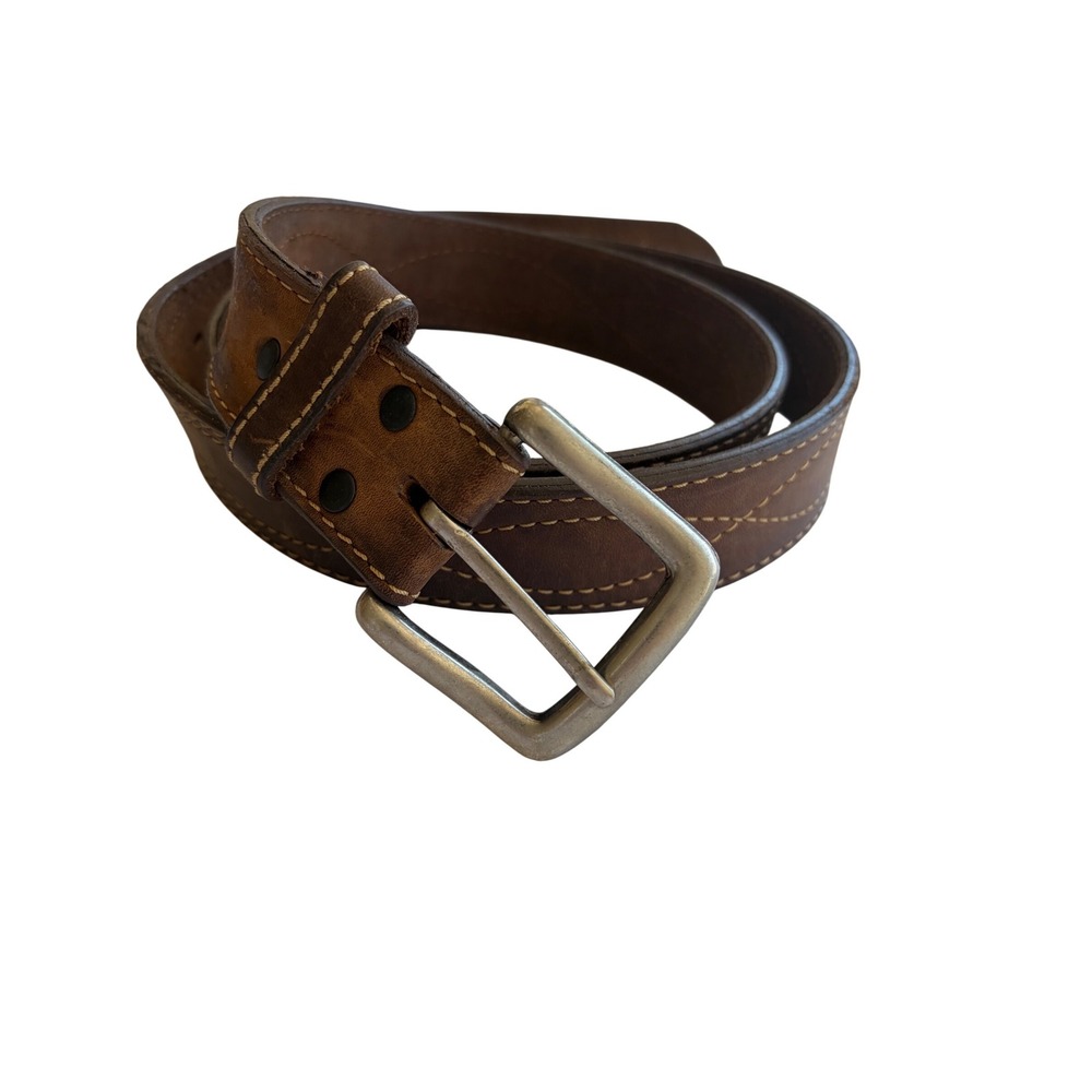 Mens Brown‎ Genuine Leather Western Stitched Belt Size 42 105 Mexico Cowboy